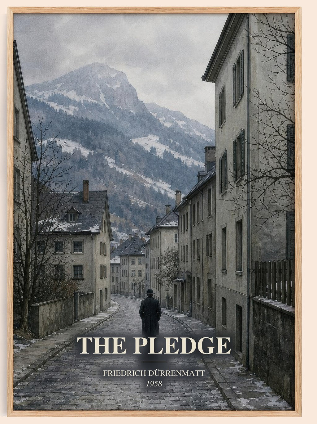 The Pledge watercolour book poster by Friedrich Dürrenmatt – framed literary art print