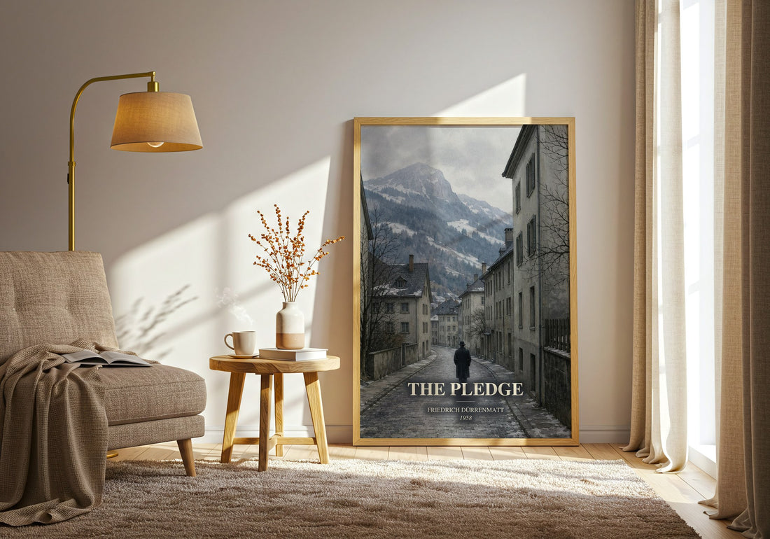 The Pledge watercolour print in frame leaning in hallway – crime wall art