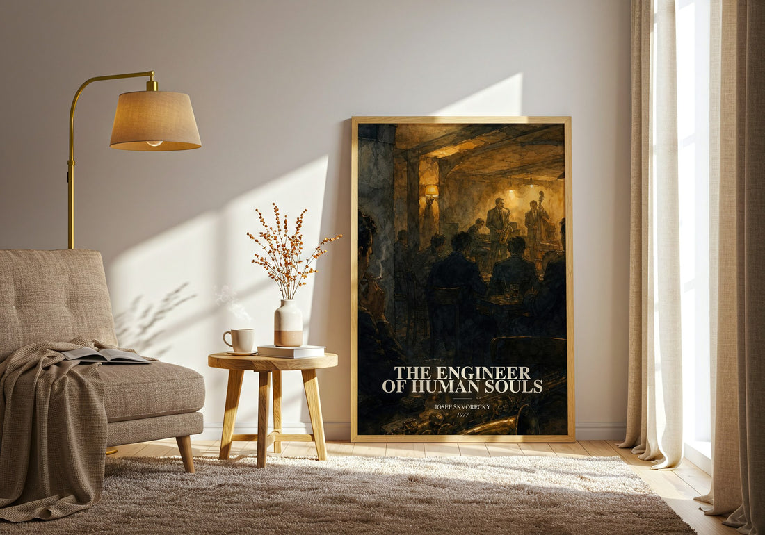 The Engineer of Human Souls watercolour print in frame leaning in hallway – literary fiction wall art