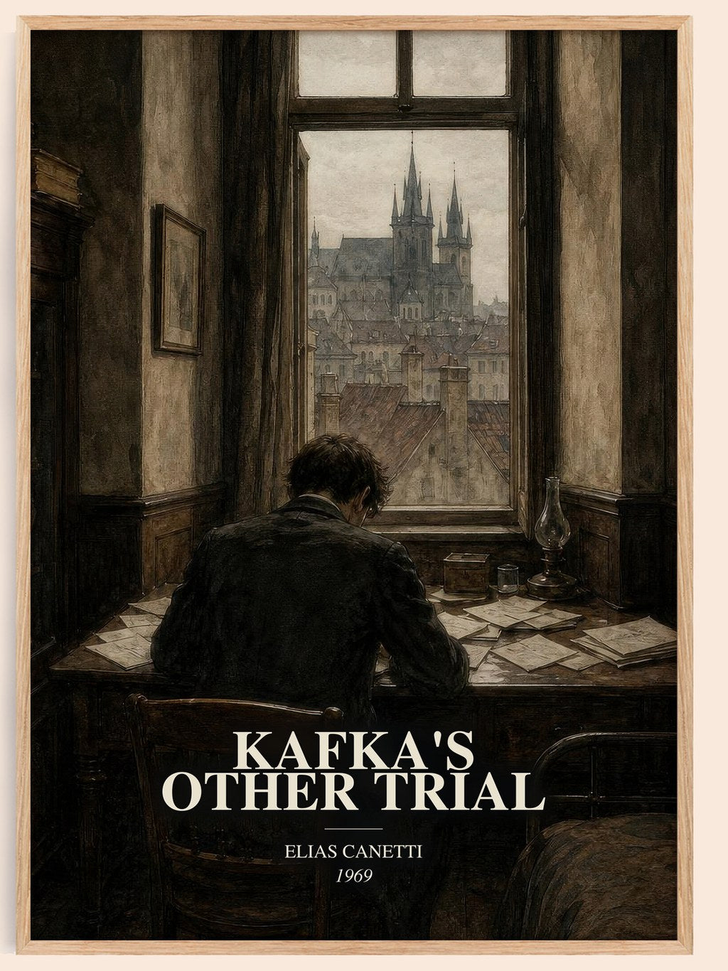 Kafka's Other Trial watercolour book poster by Elias Canetti – framed literary art print