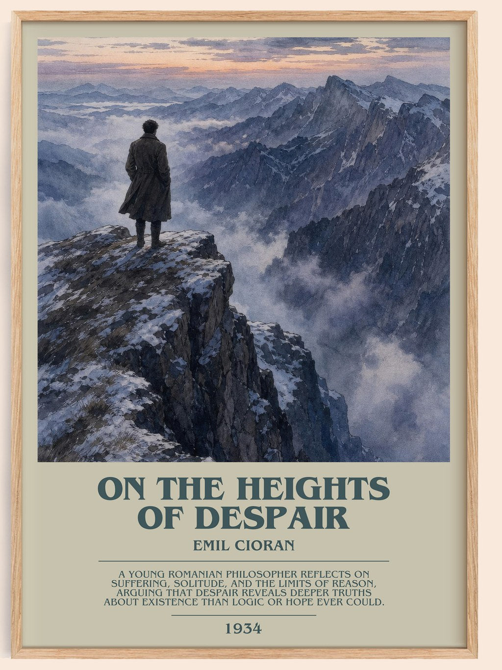 On the Heights of Despair bookish book poster by Emil Cioran – framed literary art print