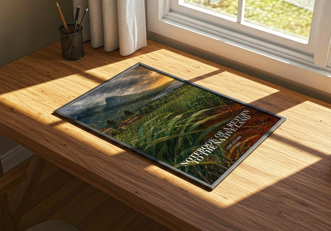 Notebook Of A Return To The Native Land watercolour book poster framed on wall – poetry wall art