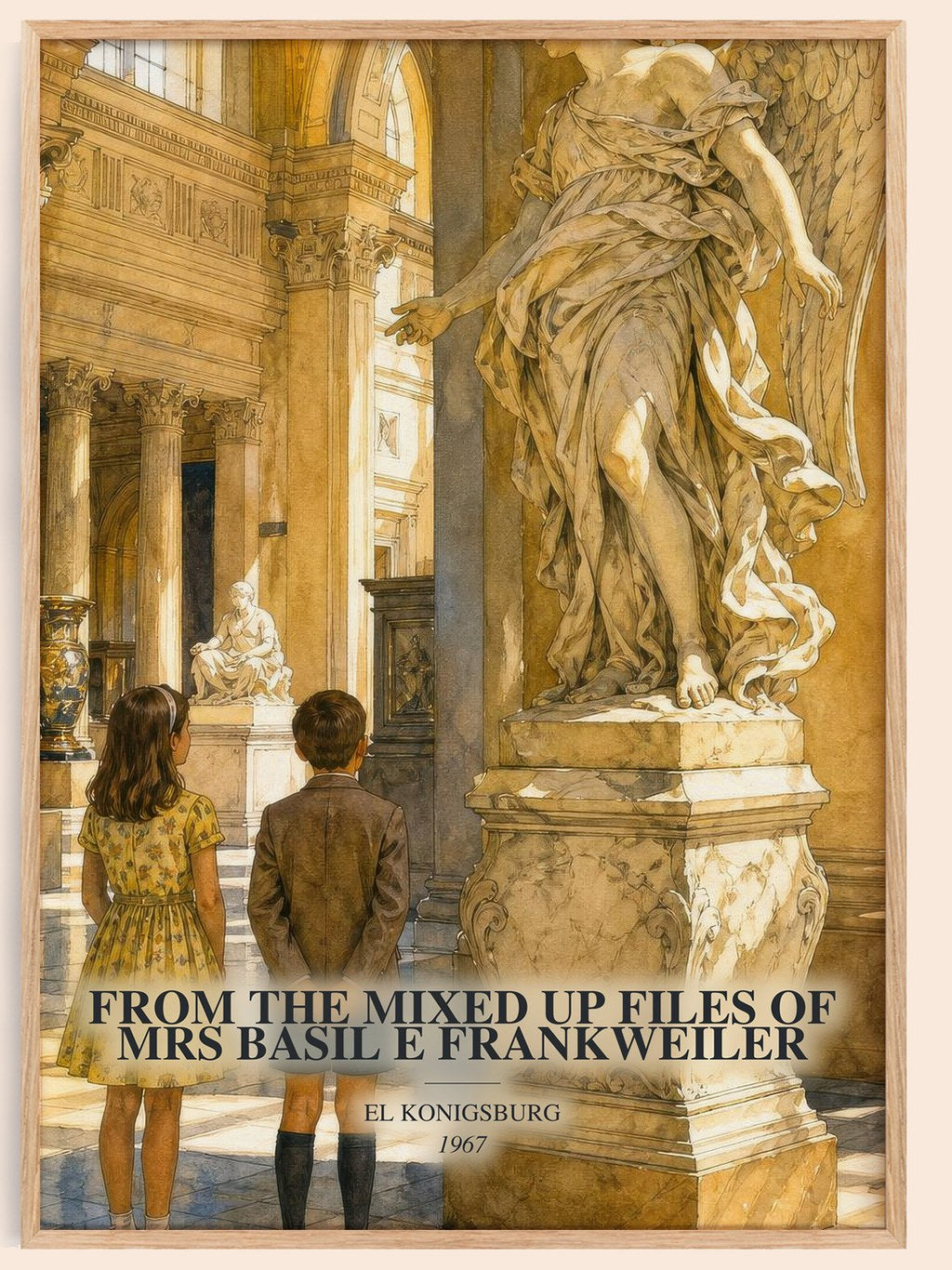 From The Mixed Up Files Of Mrs Basil E Frankweiler watercolour book poster by EL Konigsburg – framed literary art print
