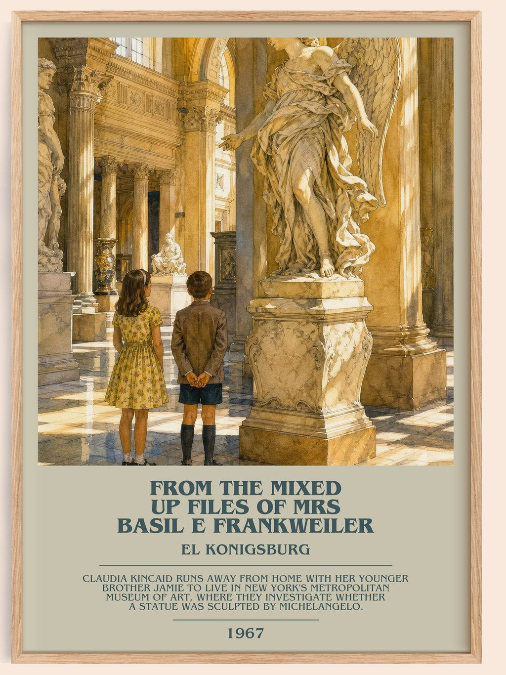 From The Mixed Up Files Of Mrs Basil E Frankweiler bookish book poster by EL Konigsburg – framed literary art print