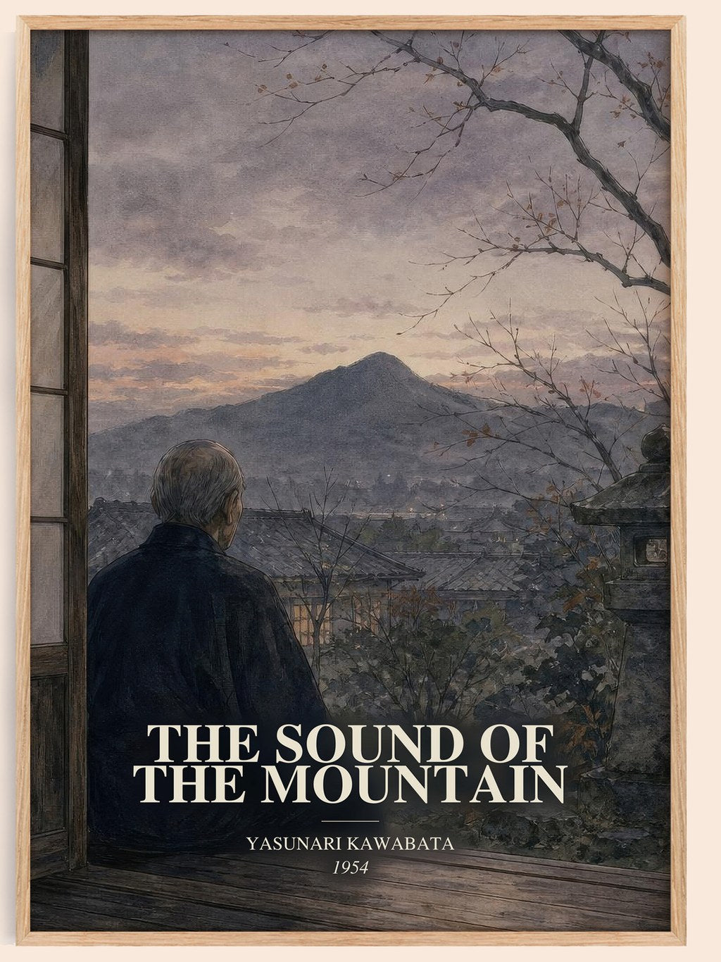 The Sound of the Mountain watercolour book poster by Yasunari Kawabata – framed literary art print