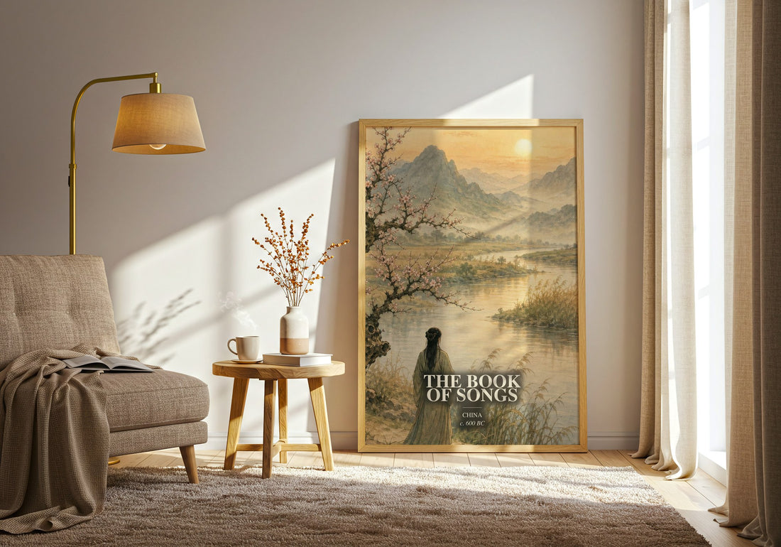 The Book of Songs watercolour print in frame leaning in hallway – poetry wall art