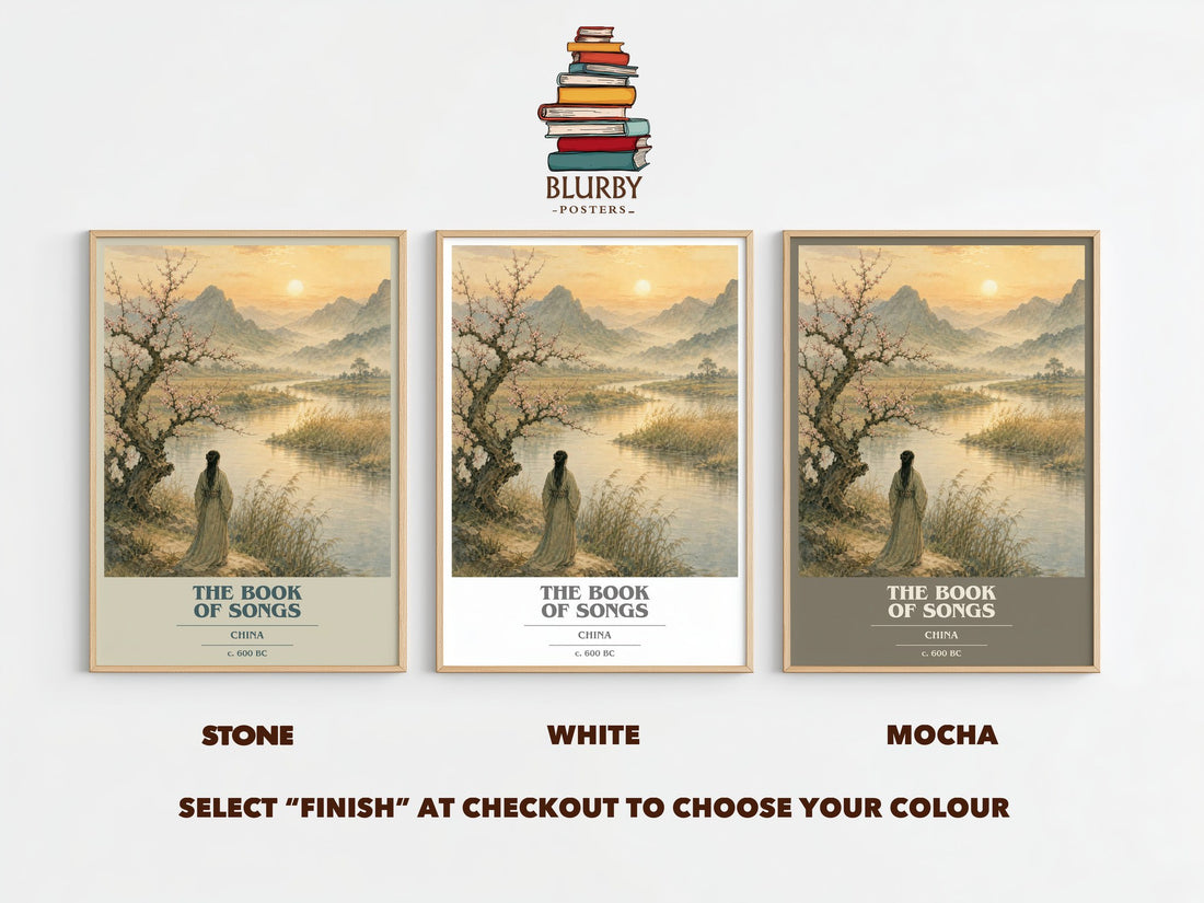 The Book of Songs book cover print framed by window – Stone, White and Mocha side by side – choose your colour