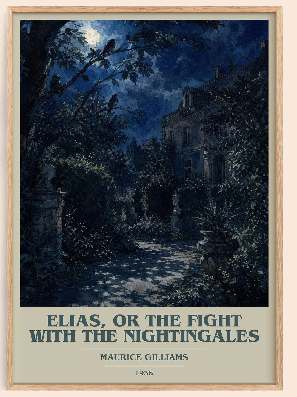 Elias, Or The Fight With The Nightingales book cover book poster by Maurice Gilliams – framed literary art print