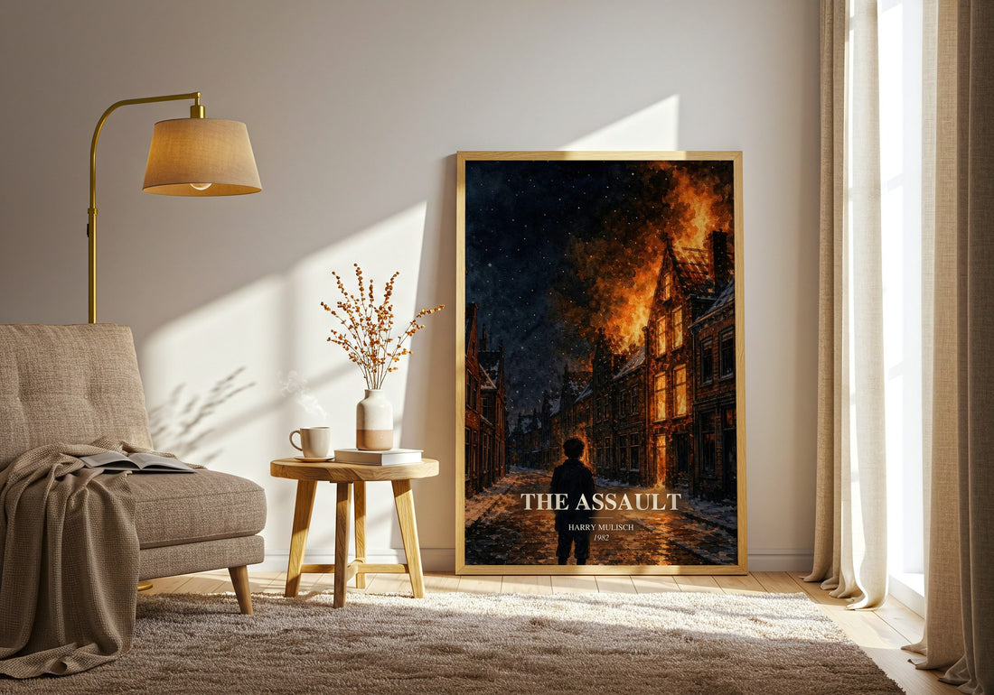 The Assault watercolour print in frame leaning in hallway – historical fiction wall art