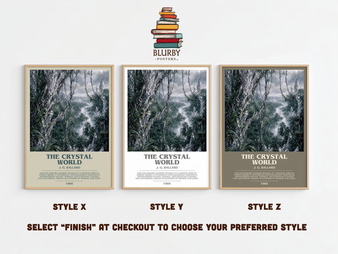 The Crystal World bookish print framed by window – literary home decor