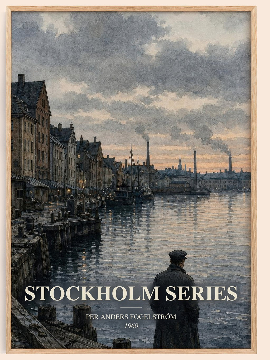 Stockholm series watercolour book poster by Per Anders Fogelström – framed literary art print