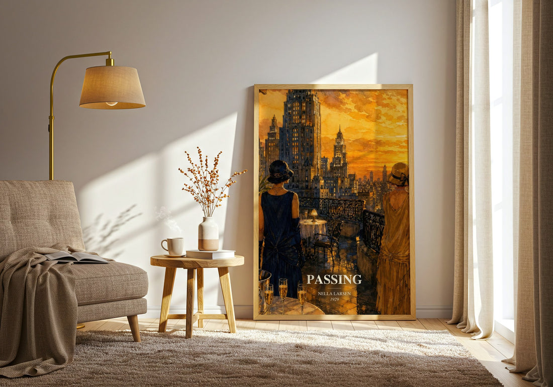 Passing watercolour print in frame leaning in hallway – literary fiction wall art