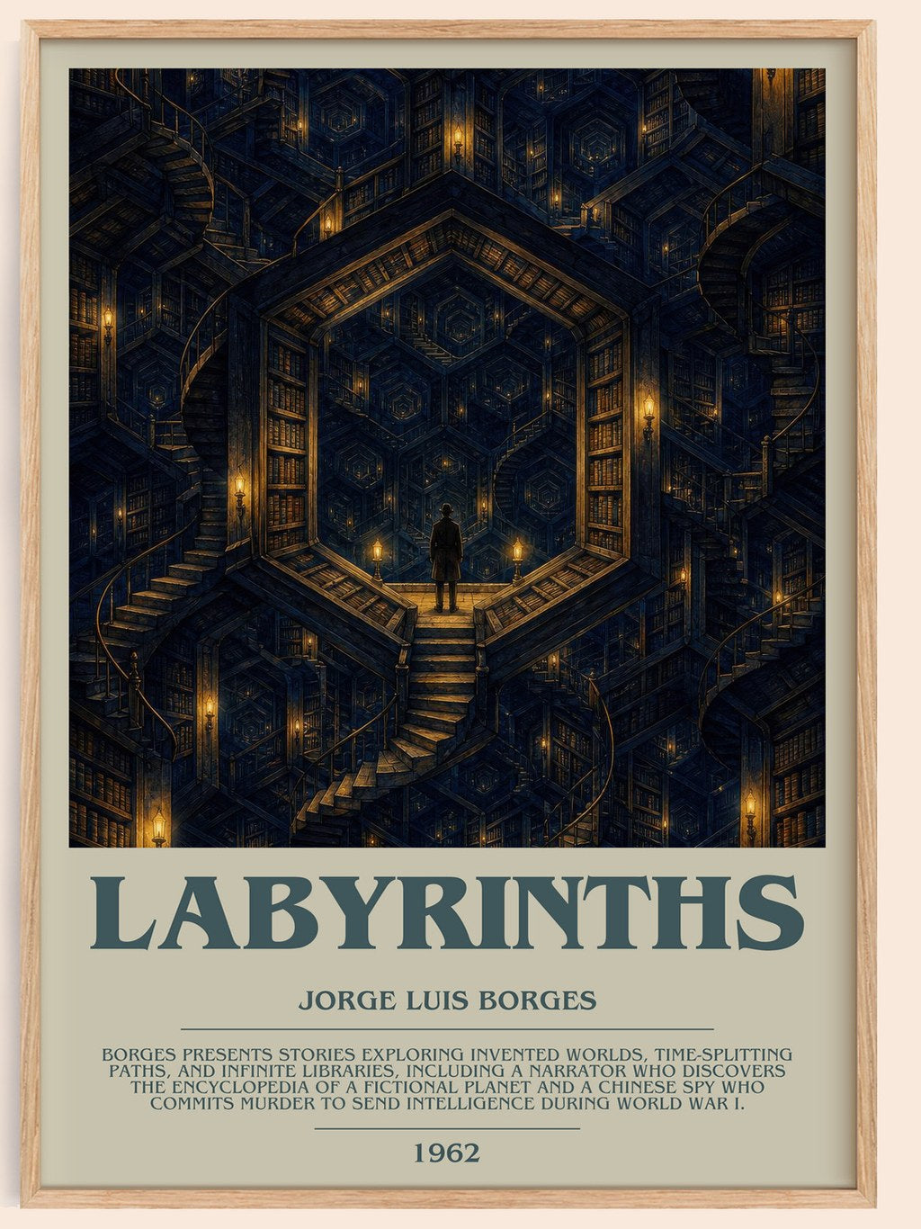 Labyrinths bookish book poster by Jorge Luis Borges – framed literary art print