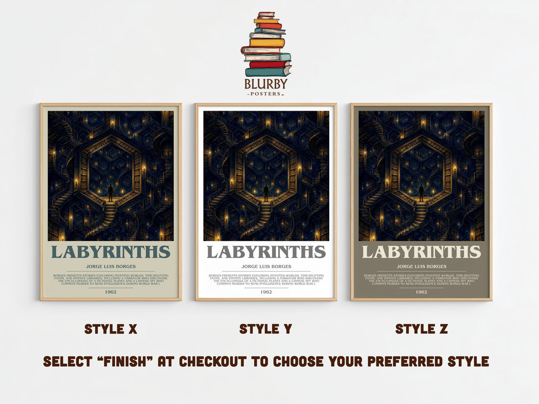Labyrinths bookish print framed by window – literary home decor
