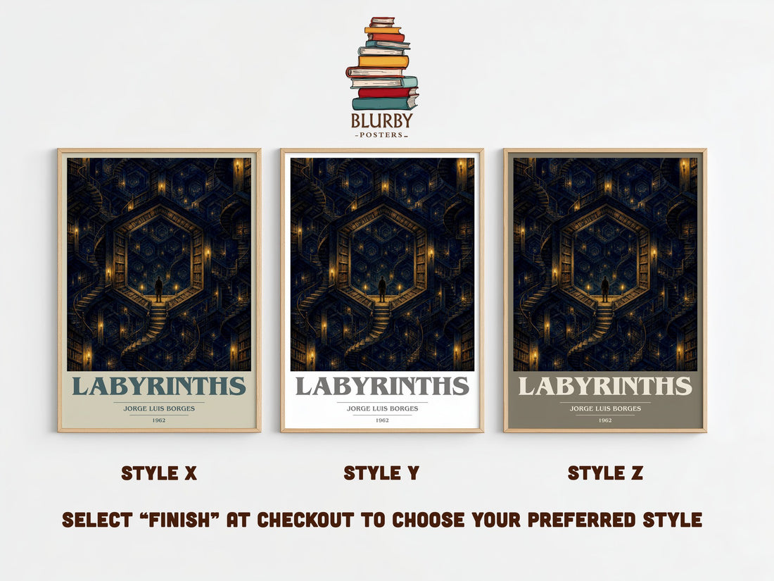 Labyrinths book cover print framed by window – literary home decor