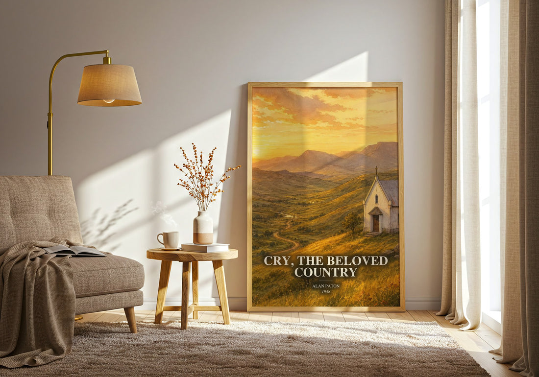 Cry, the Beloved Country watercolour print in frame leaning in hallway – historical fiction wall art