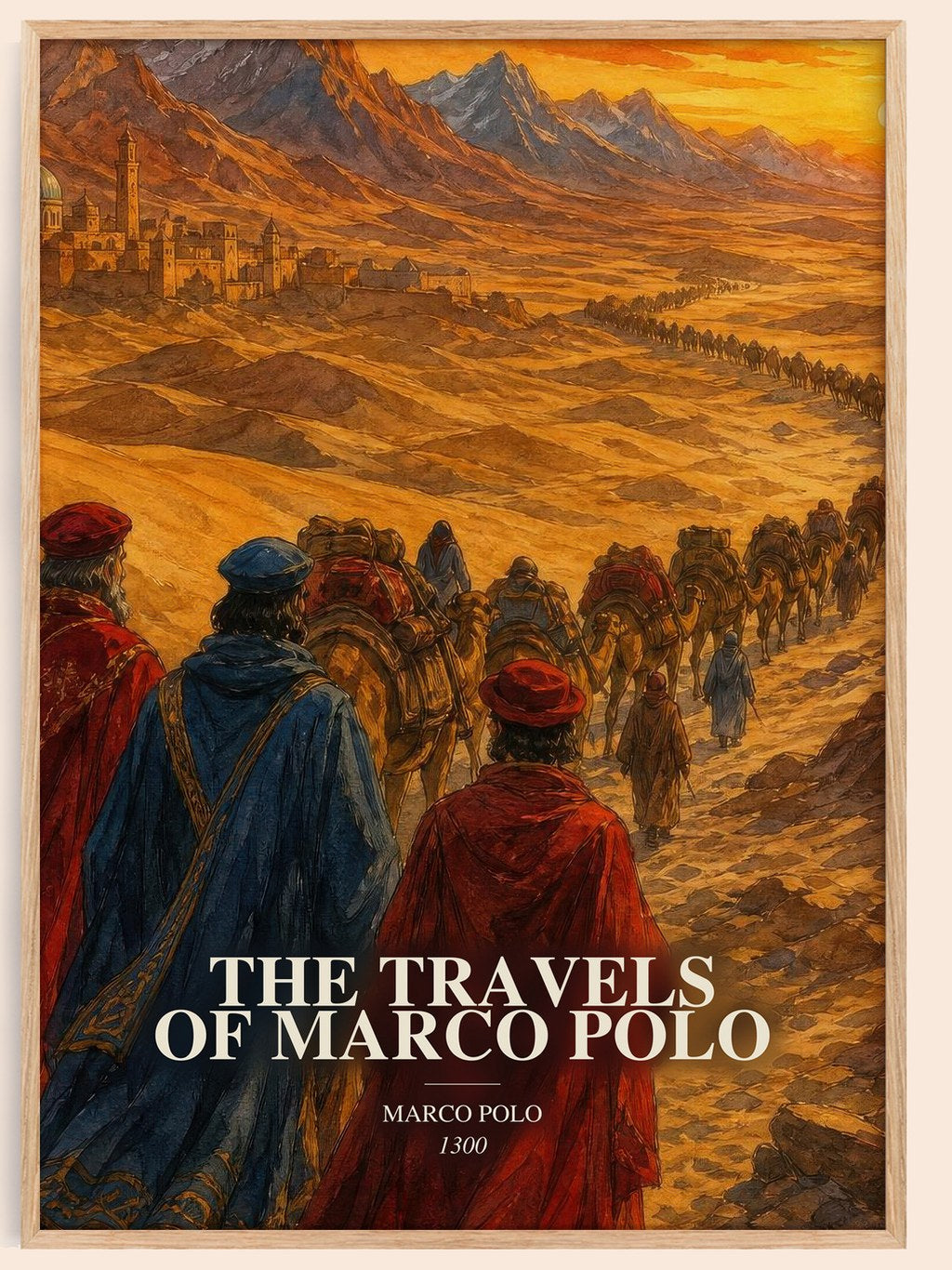 The Travels of Marco Polo watercolour book poster by Marco Polo – framed literary art print