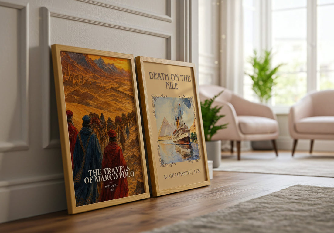 The Travels of Marco Polo watercolour print framed by window – literary home decor