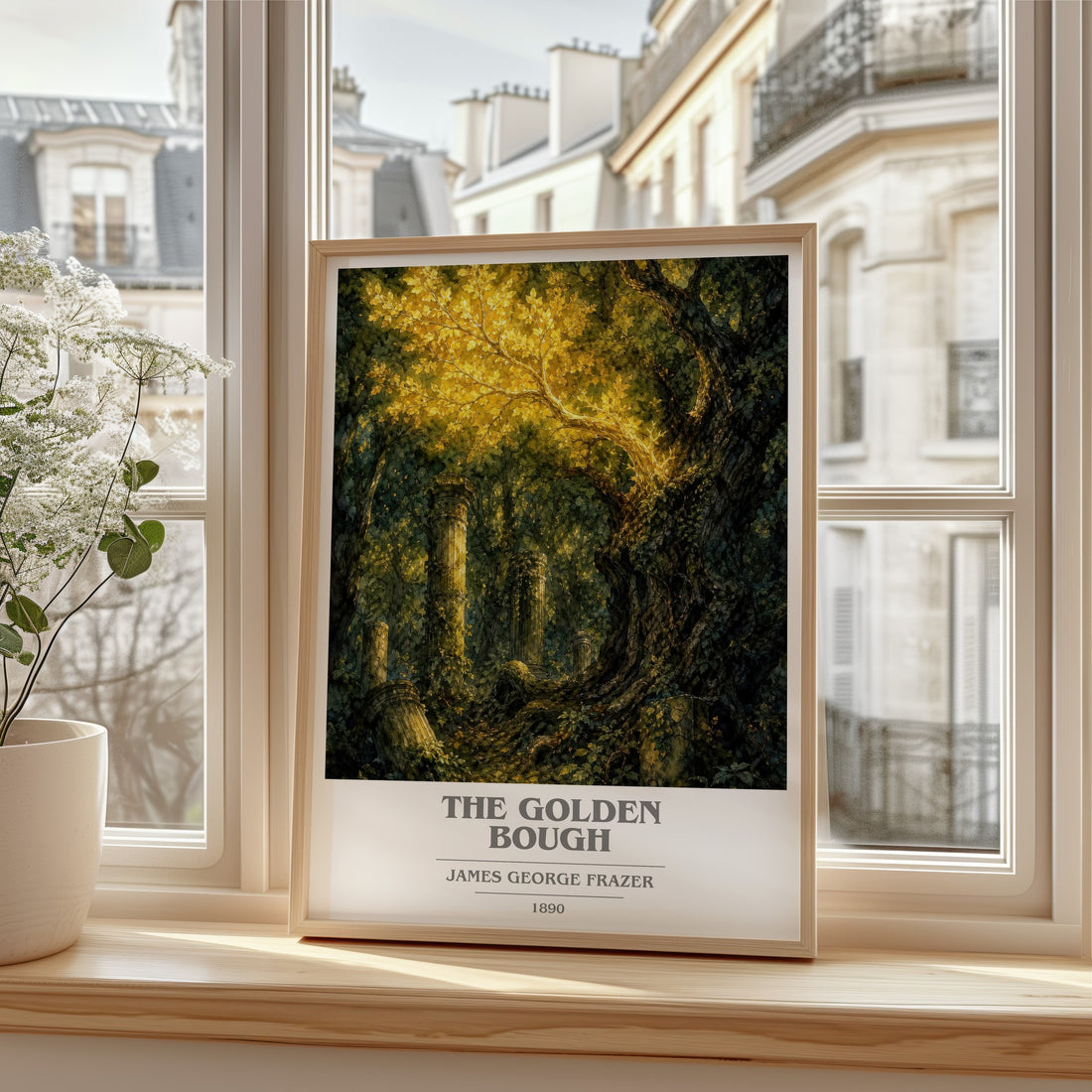 The Golden Bough book cover print in frame leaning in hallway – __new__:mythology wall art