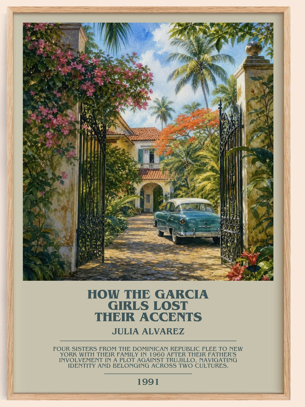 How the Garcia Girls Lost Their Accents bookish book poster by Julia Alvarez – framed literary art print