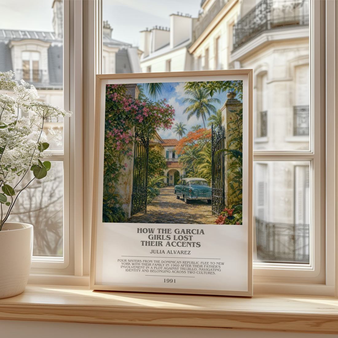 How the Garcia Girls Lost Their Accents bookish print in frame leaning in hallway – contemporary fiction wall art