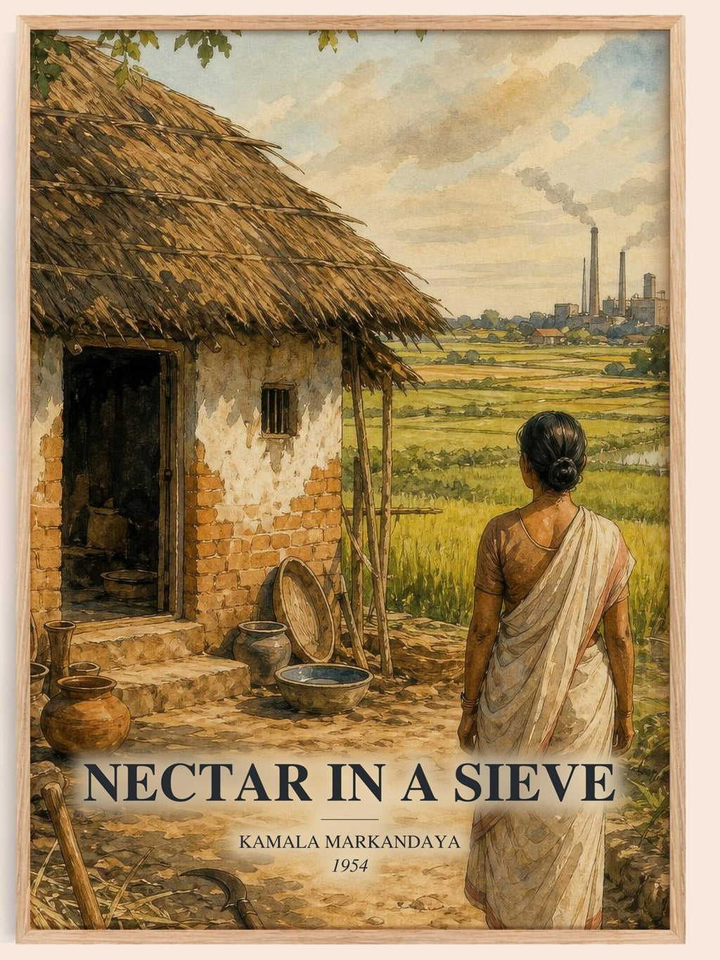 Nectar in a Sieve watercolour book poster by Kamala Markandaya – framed literary art print
