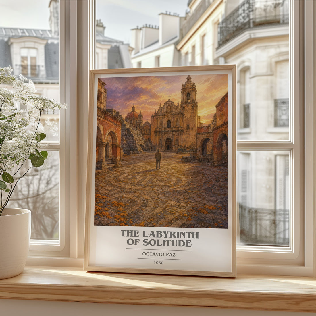 The Labyrinth of Solitude book cover print in frame leaning in hallway – philosophy wall art