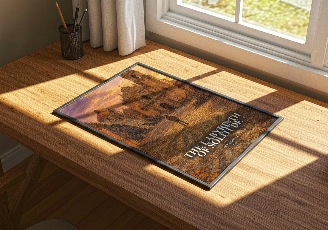 The Labyrinth of Solitude watercolour book poster framed on wall – philosophy wall art