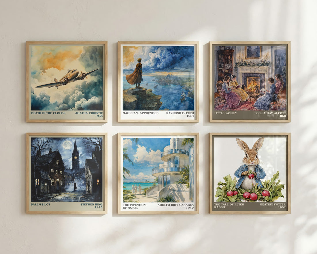 The Invention Of Morel literary print in frame leaning in hallway – literary fiction wall art