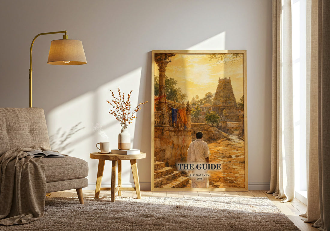 The Guide watercolour print in frame leaning in hallway – literary fiction wall art