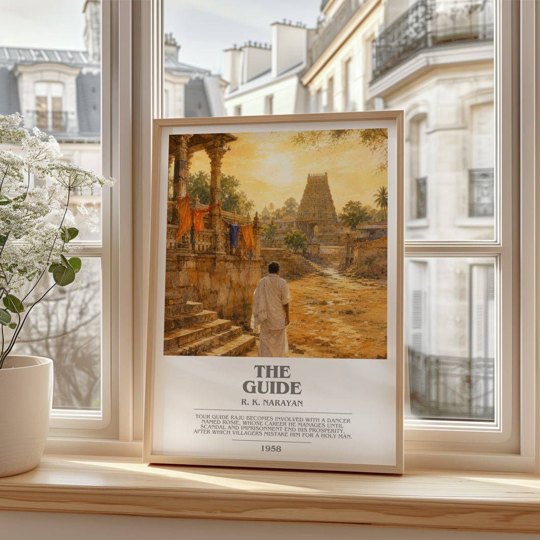 The Guide bookish print in frame leaning in hallway – literary fiction wall art