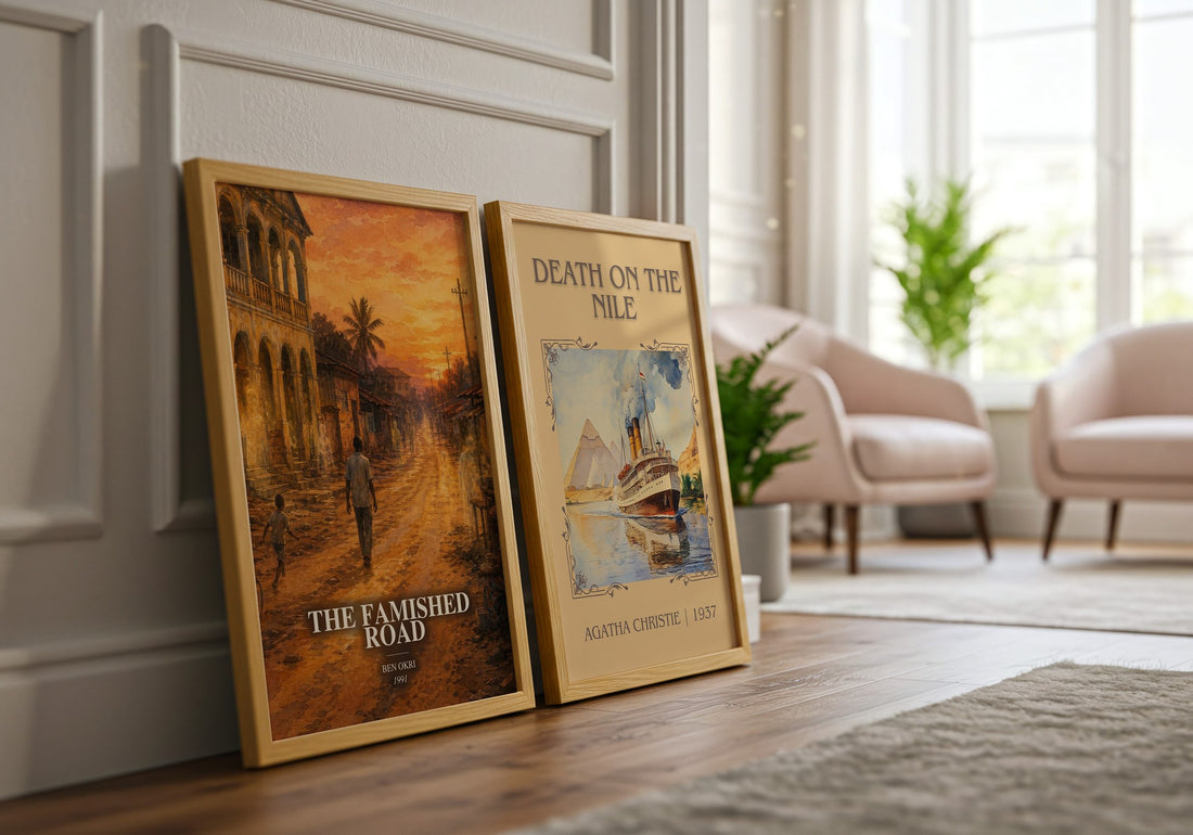 The Famished Road watercolour print framed by window – literary home decor