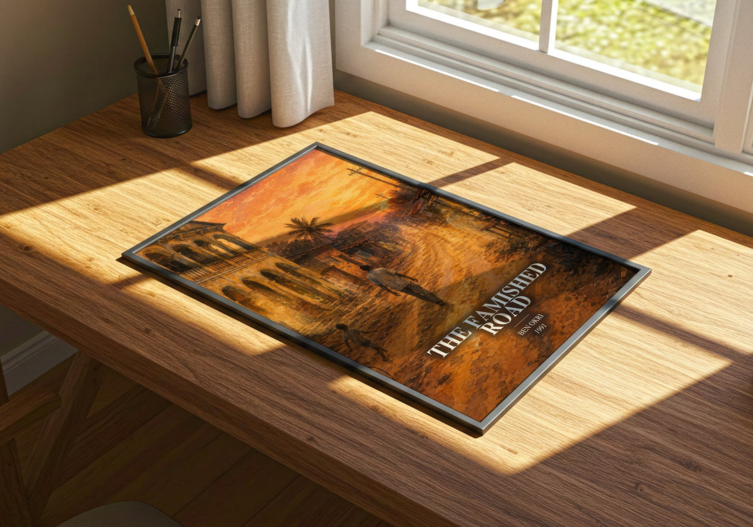 The Famished Road watercolour book poster framed on wall – literary fiction wall art