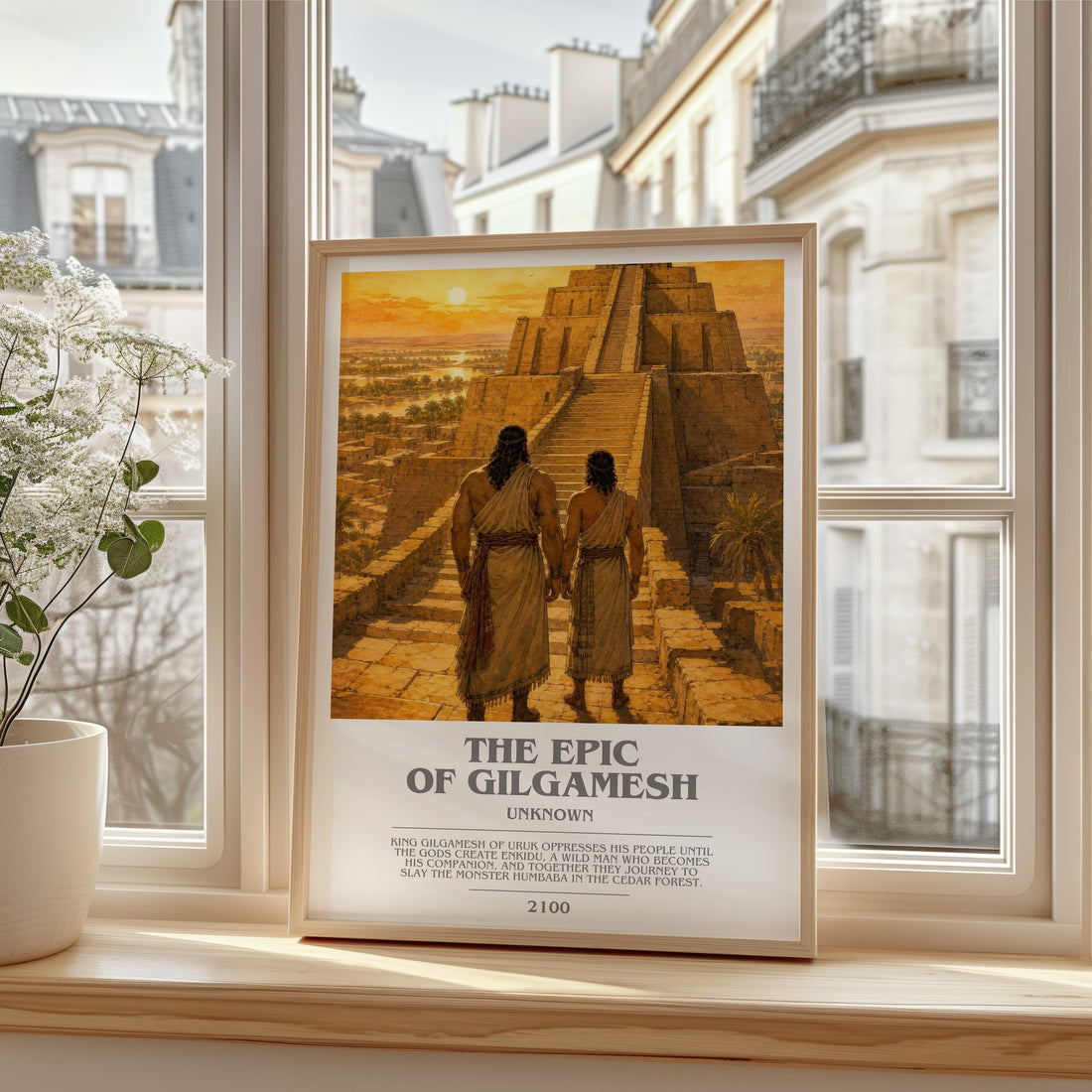 The Epic Of Gilgamesh bookish print in frame leaning in hallway – __new__:mythology wall art