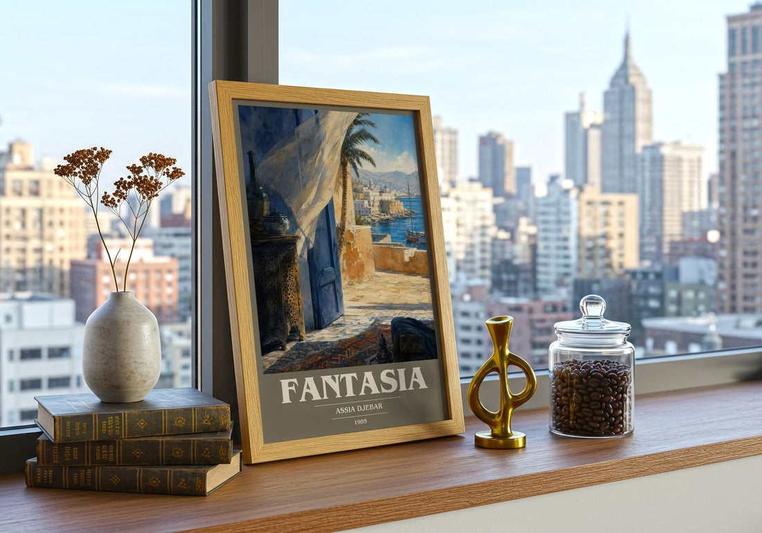 Fantasia book cover poster colour and style options – Assia Djebar book art