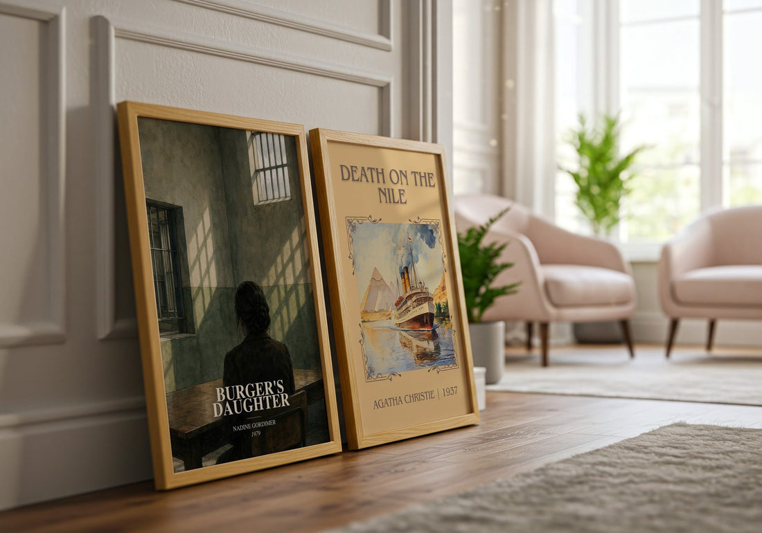 Burger's Daughter watercolour print framed by window – literary home decor