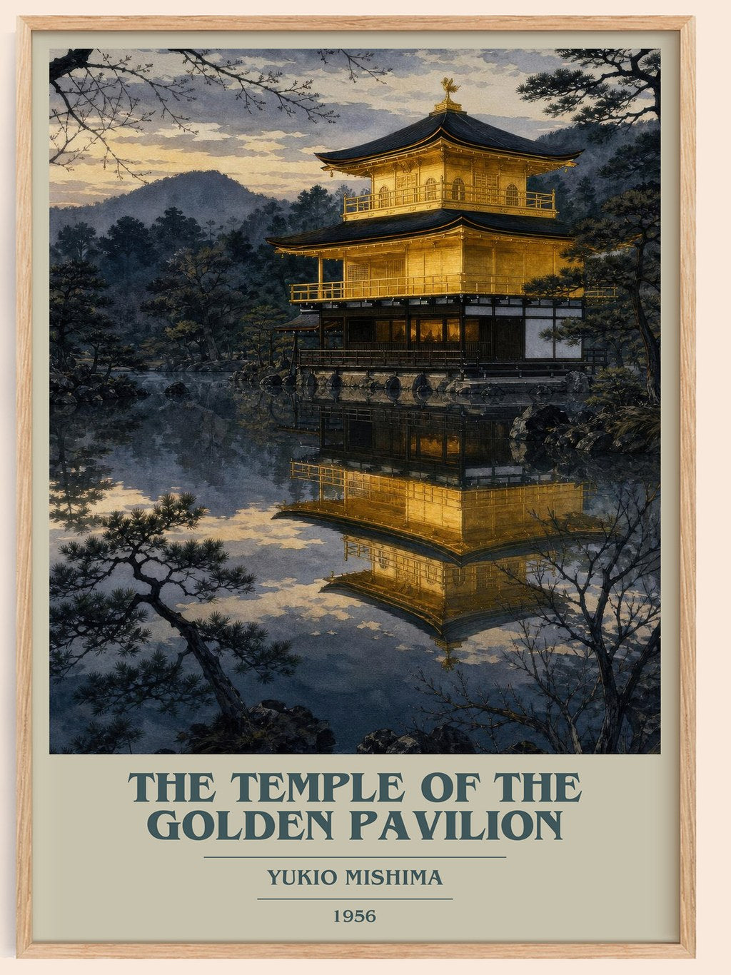 The Temple of the Golden Pavilion book cover book poster by Yukio Mishima – framed literary art print