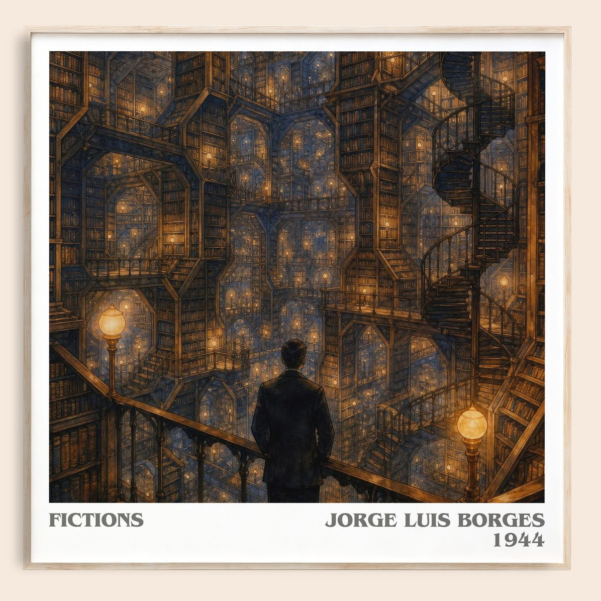Fictions literary book poster by Jorge Luis Borges – framed literary art print