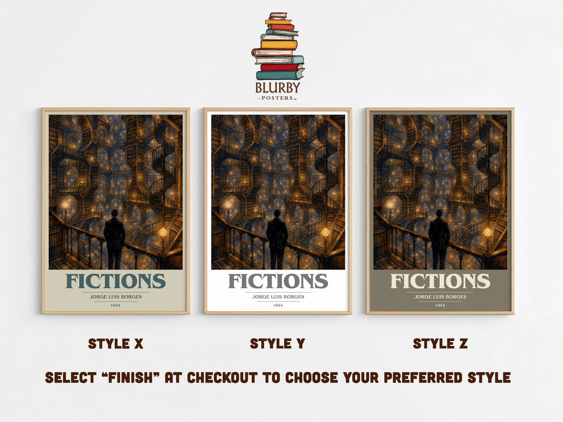 Fictions book cover print framed by window – literary home decor