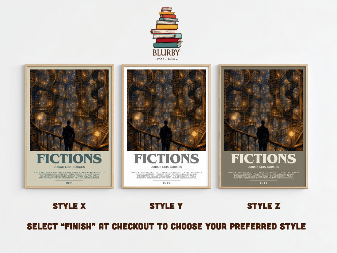 Fictions bookish print framed by window – literary home decor