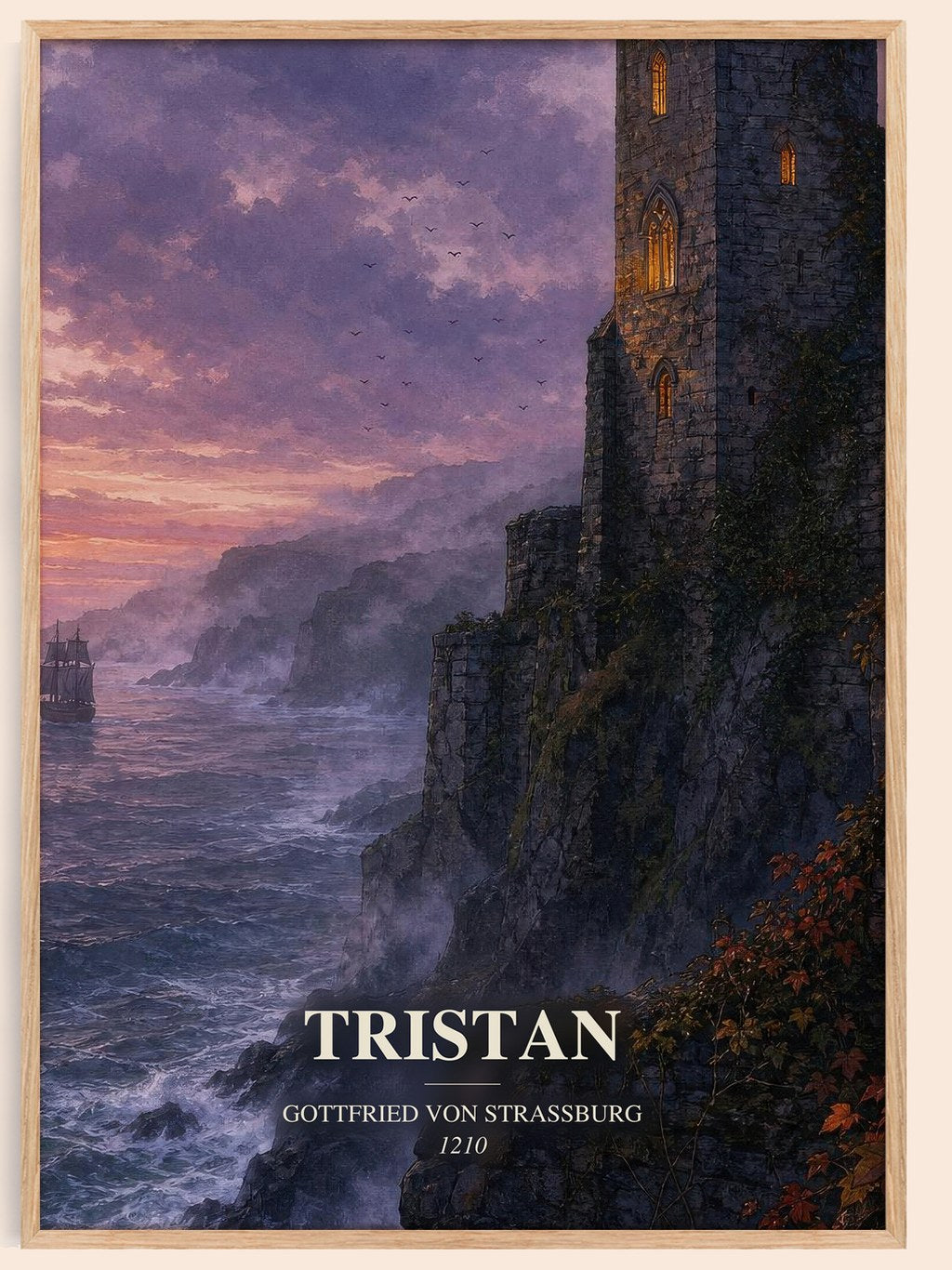 Tristan watercolour book poster by Gottfried von Strassburg – framed literary art print