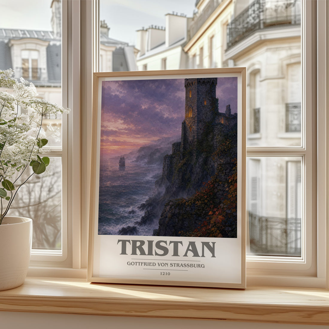Tristan book cover print in frame leaning in hallway – __new__:medieval romance wall art