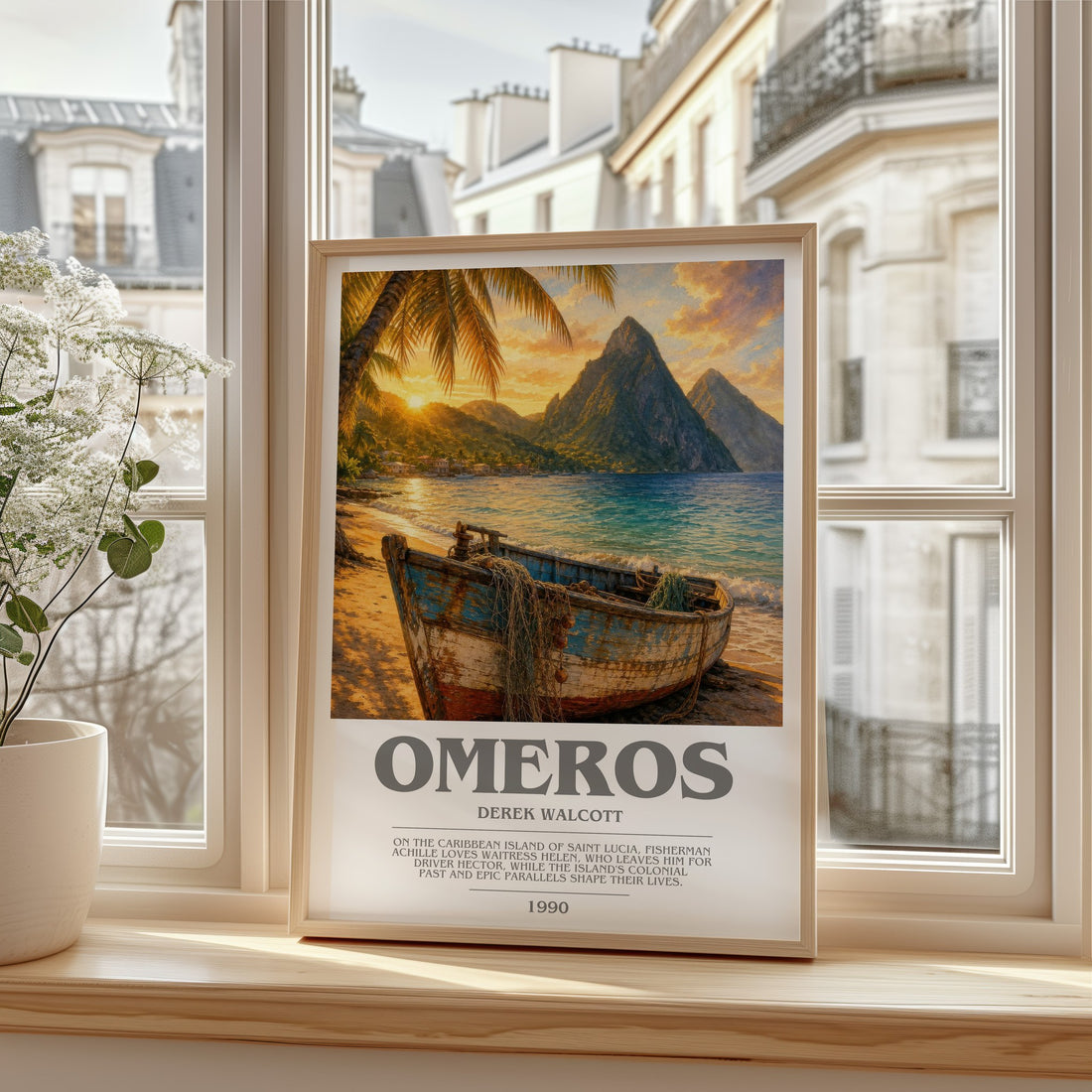 Omeros bookish print in frame leaning in hallway – poetry wall art