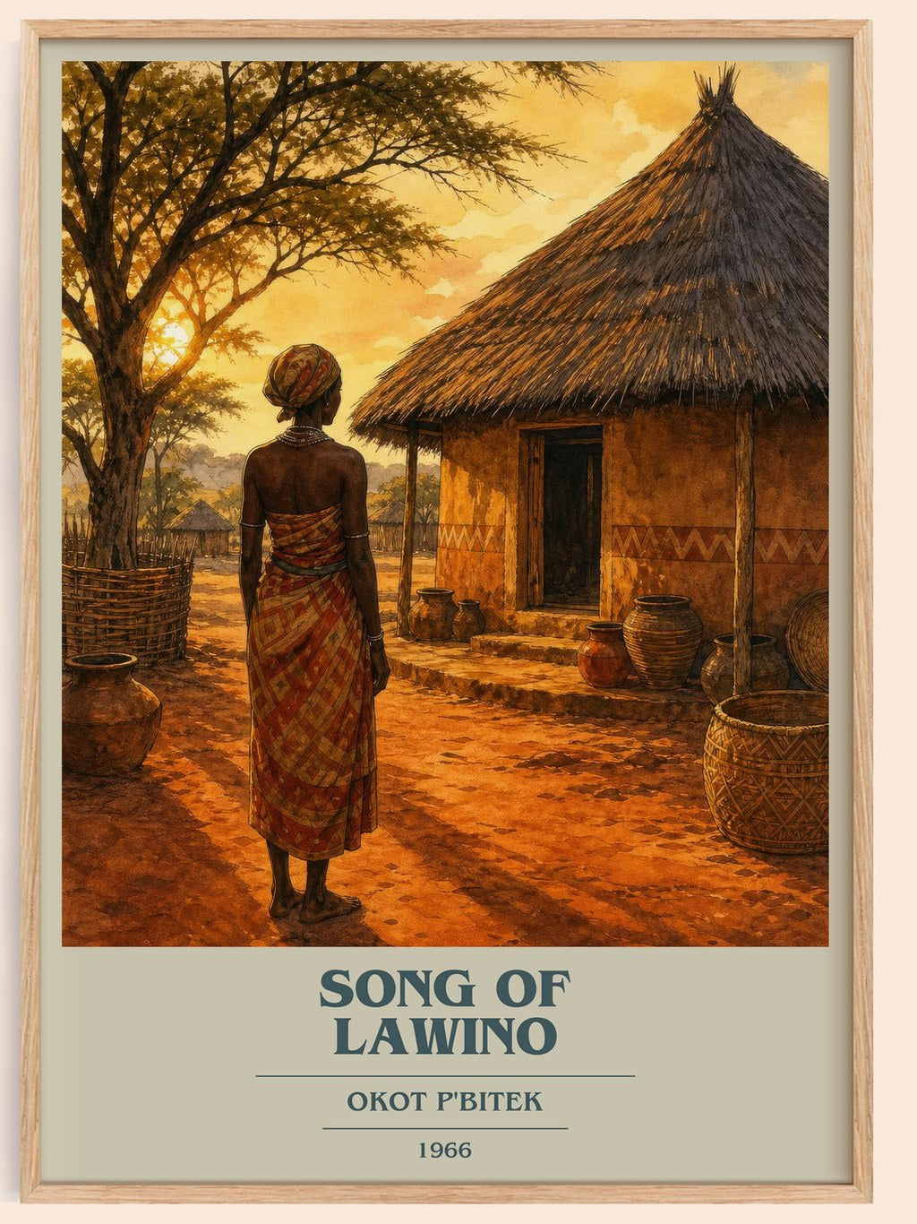 Song Of Lawino book cover book poster by Okot P'Bitek – framed literary art print