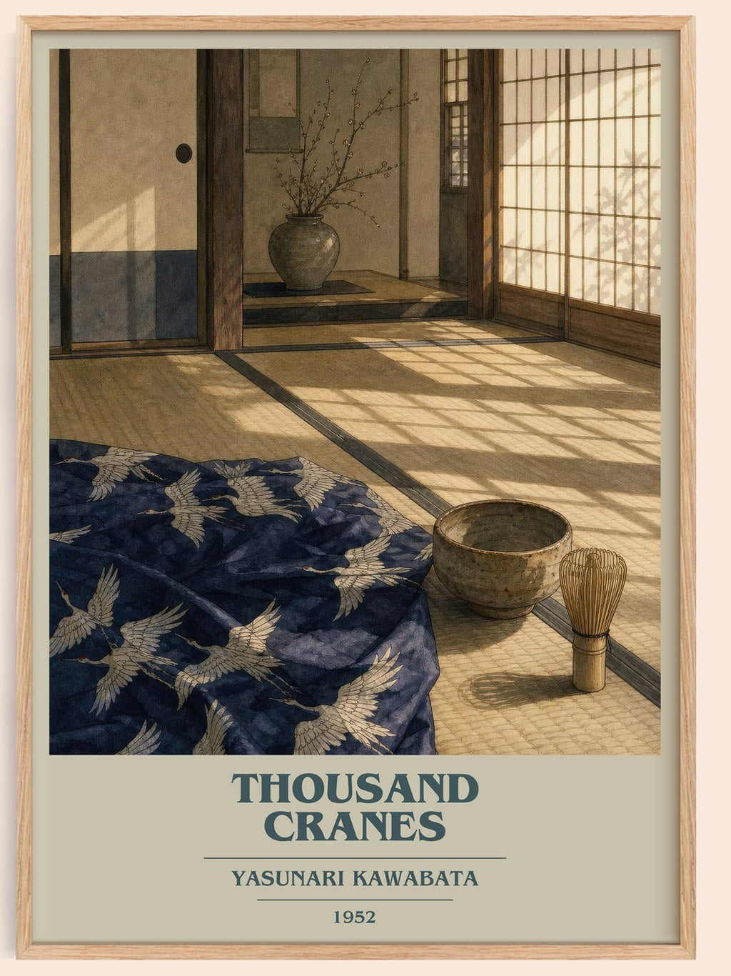 Thousand Cranes book cover book poster by Yasunari Kawabata – framed literary art print
