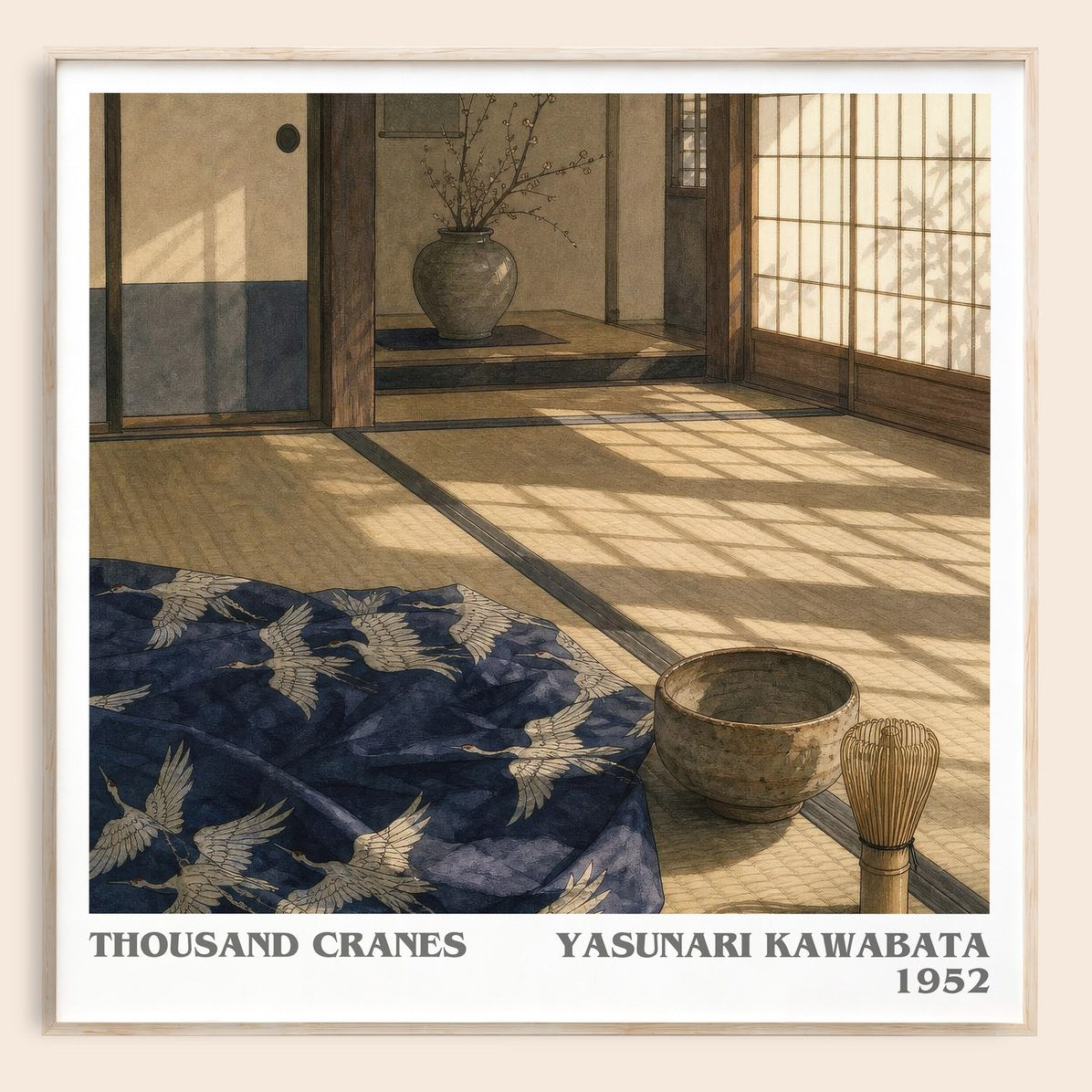 Thousand Cranes literary book poster by Yasunari Kawabata – framed literary art print