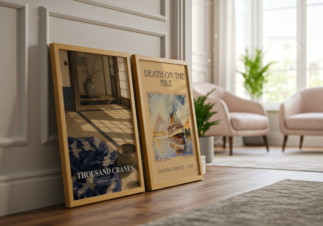 Thousand Cranes watercolour print framed by window – literary home decor