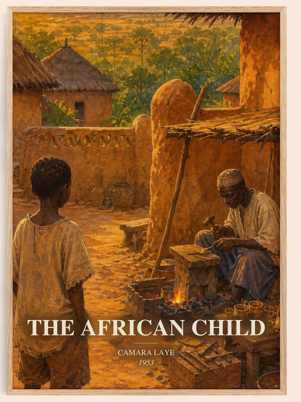 The African Child watercolour book poster by Camara Laye – framed literary art print
