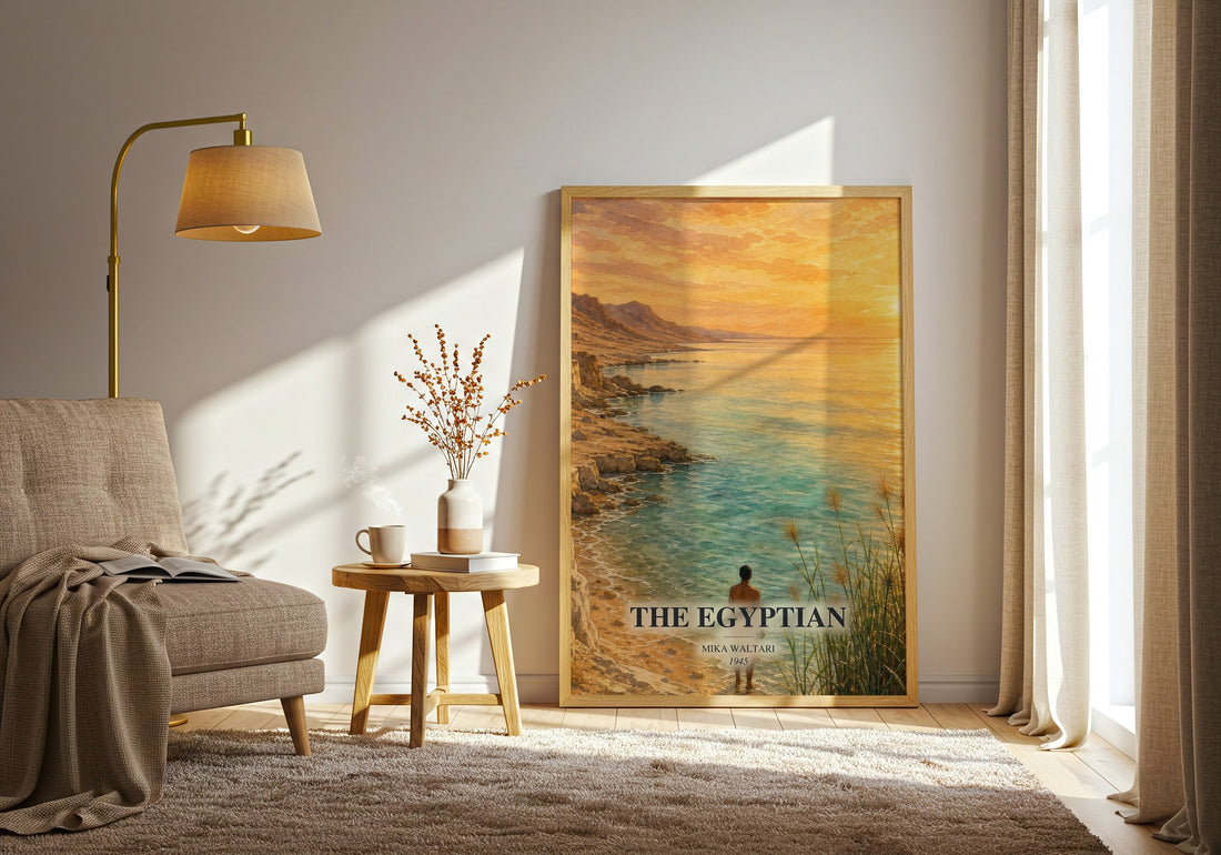 The Egyptian watercolour print in frame leaning in hallway – historical fiction wall art