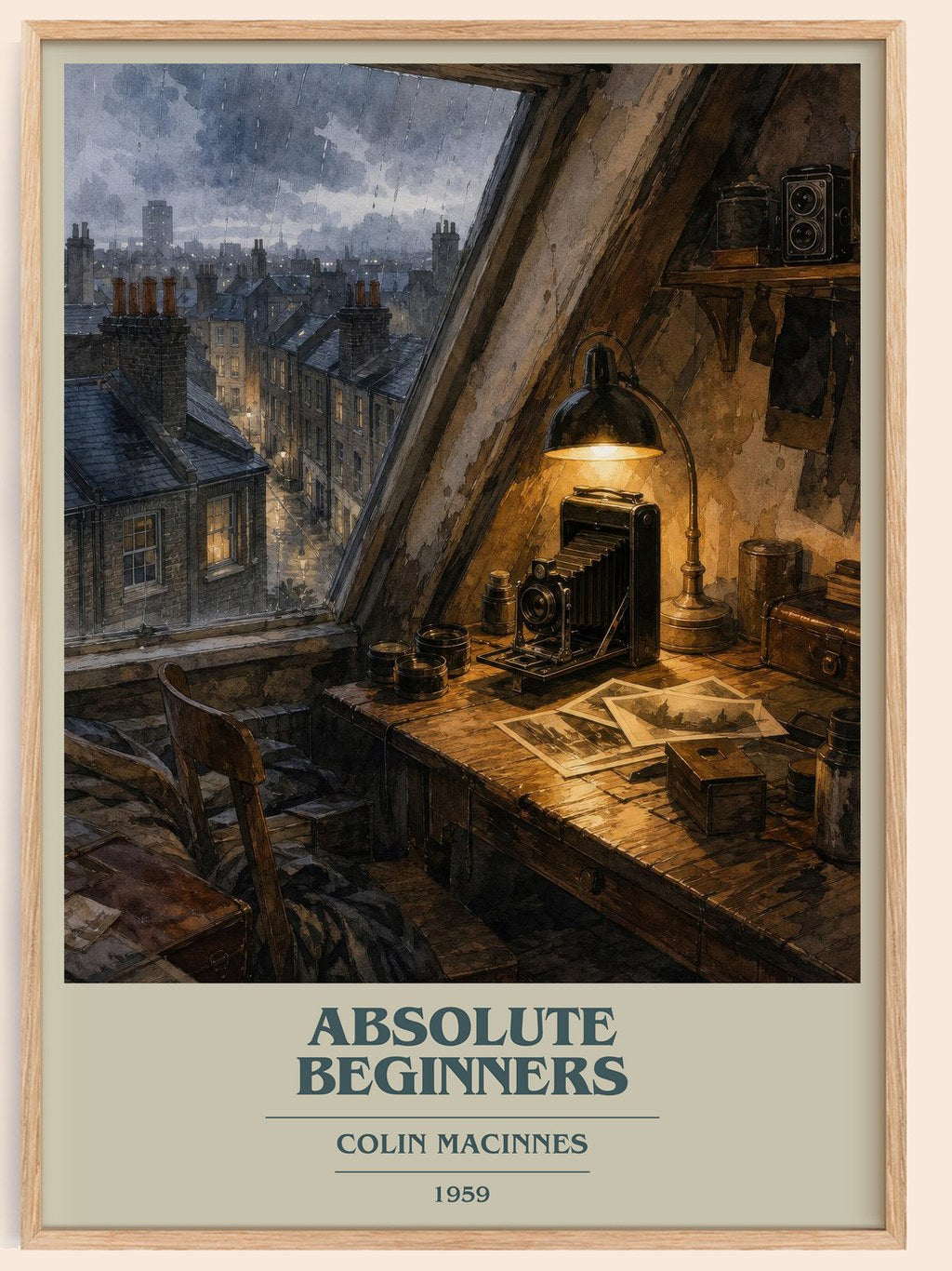 Absolute Beginners book cover book poster by Colin MacInnes – framed literary art print